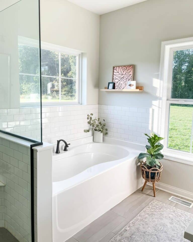 Neutral Bathroom With Greenery Accents
