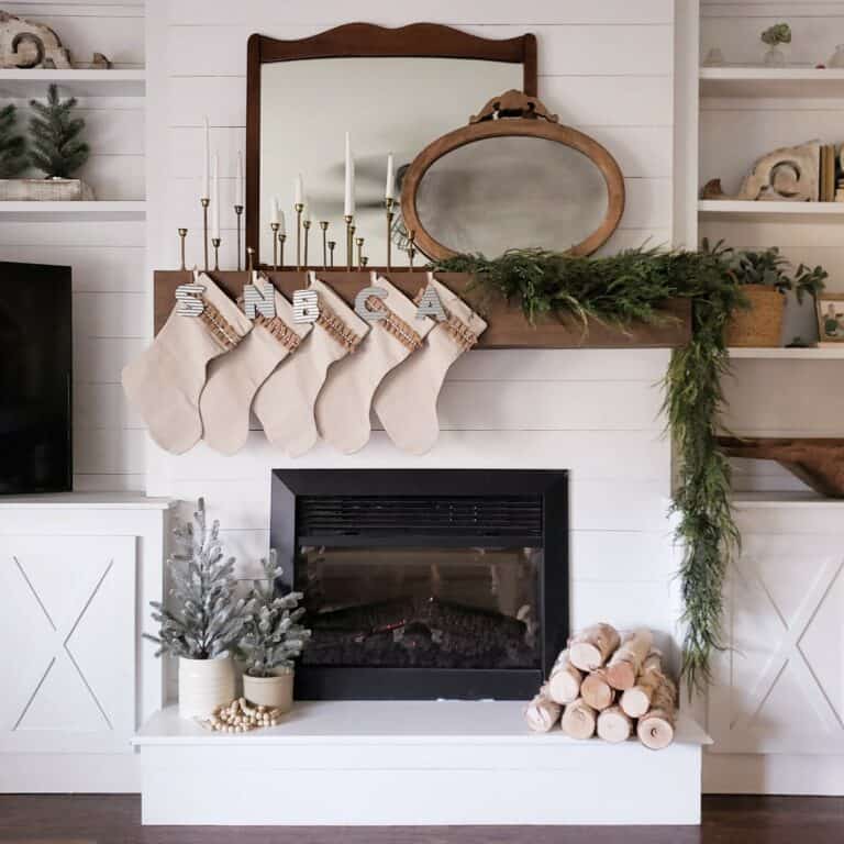 Neutral Christmas Décor Ideas for a Fireplace Mantel