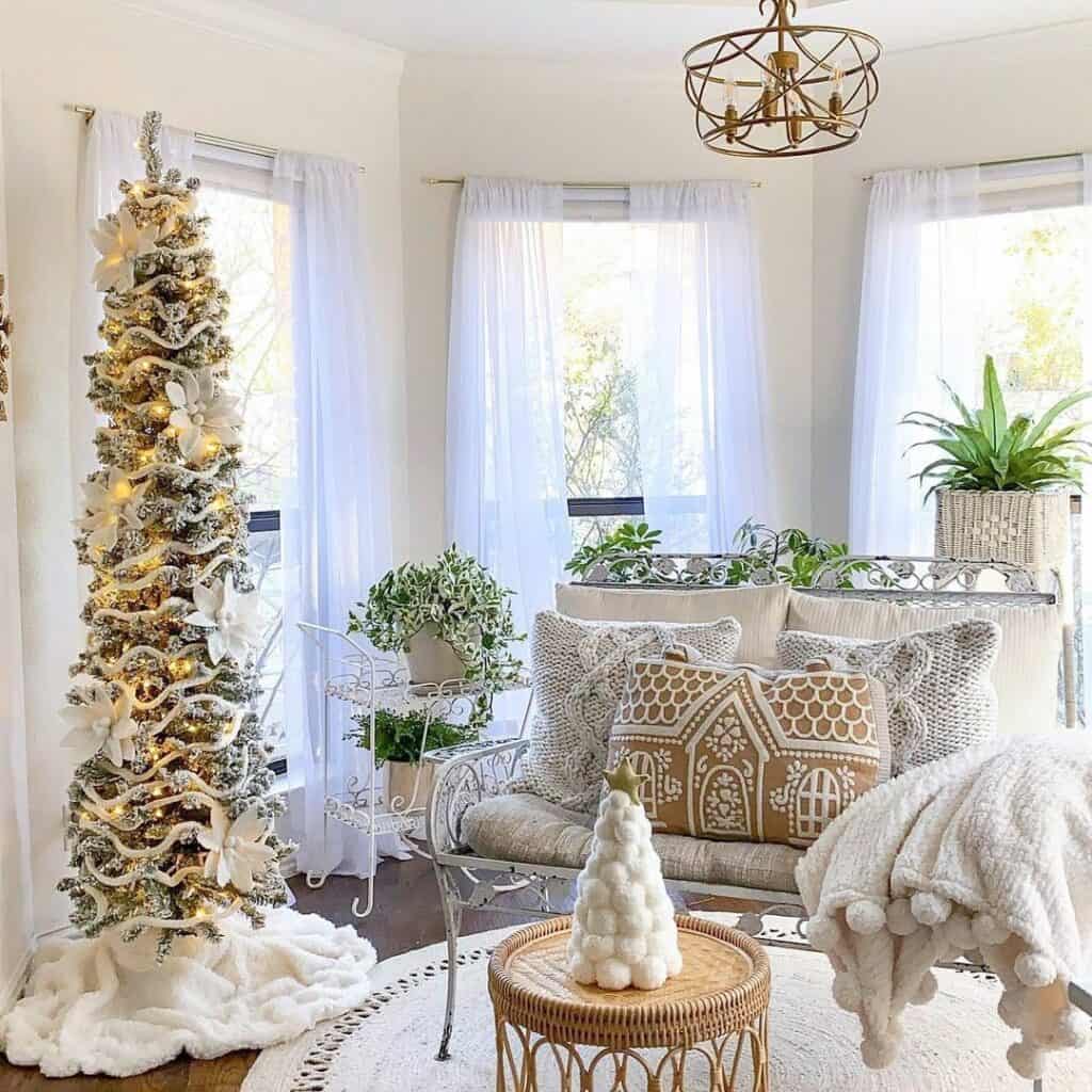 Neutral Décor With White Skinny Christmas Tree