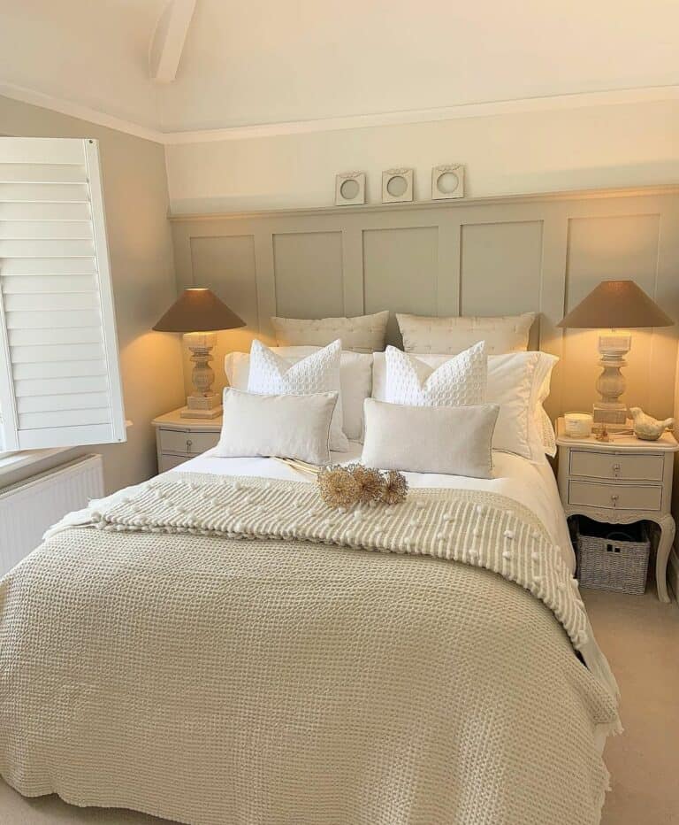 Neutral Desert Bedroom With Stone Lamps