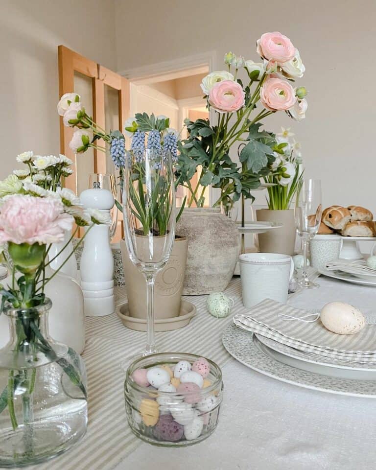 Neutral Dining Table Décor With Easter Decorations
