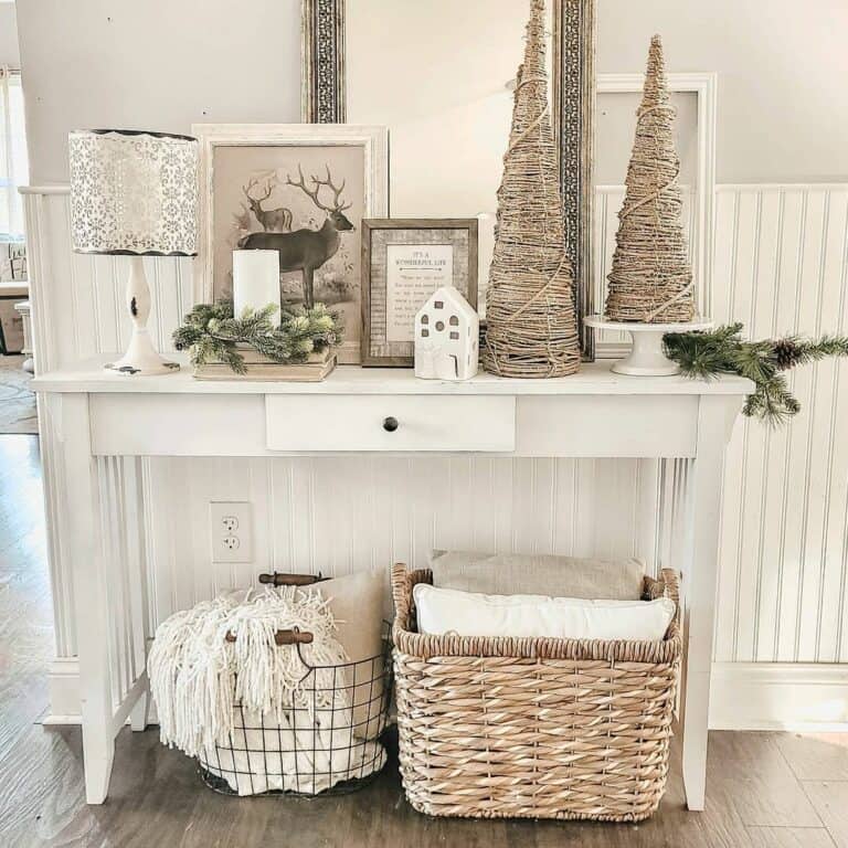 Neutral Entryway Décor with Wicker Trees