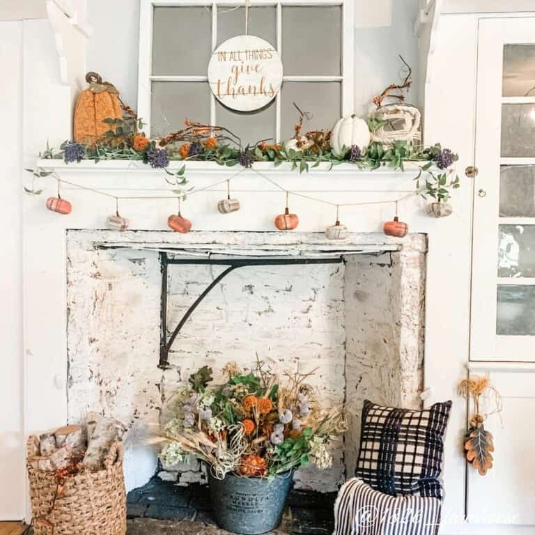 Neutral Fall Décor Ideas for an Empty Brick Fireplace