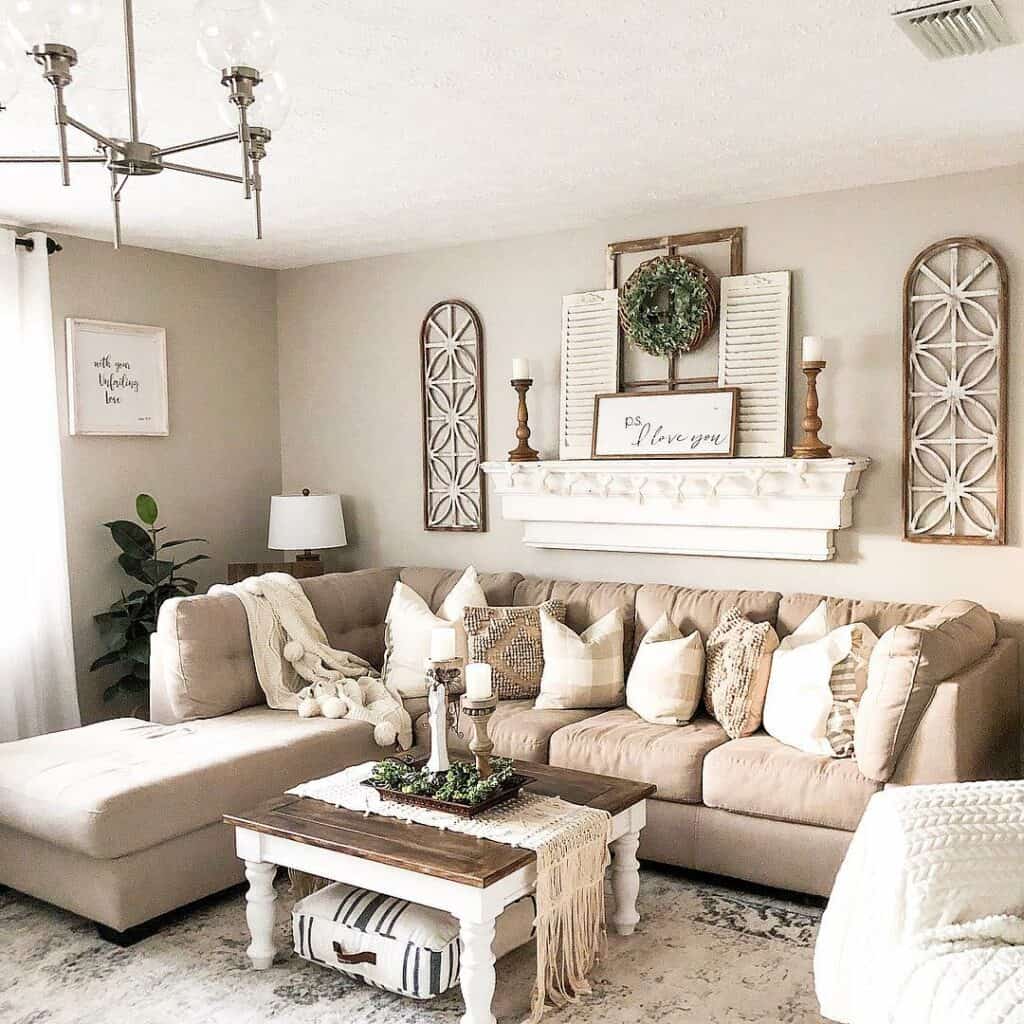 Neutral Farmhouse Living Room Wall Décor Ideas