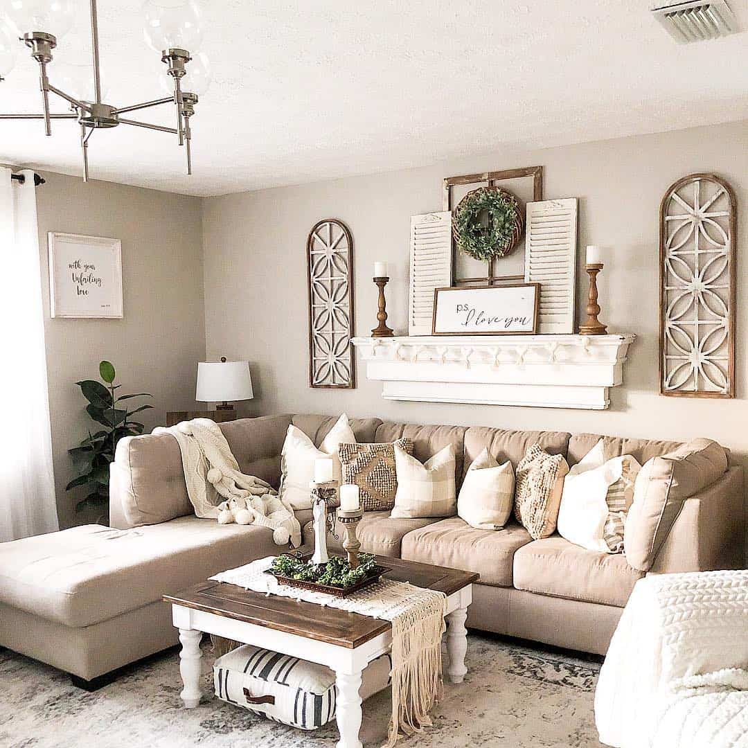 Neutral Farmhouse Living Room Wall