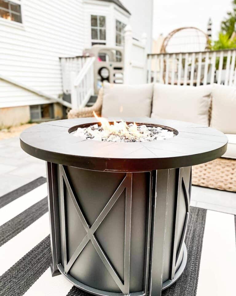 Neutral Farmhouse Porch With Fire Pit