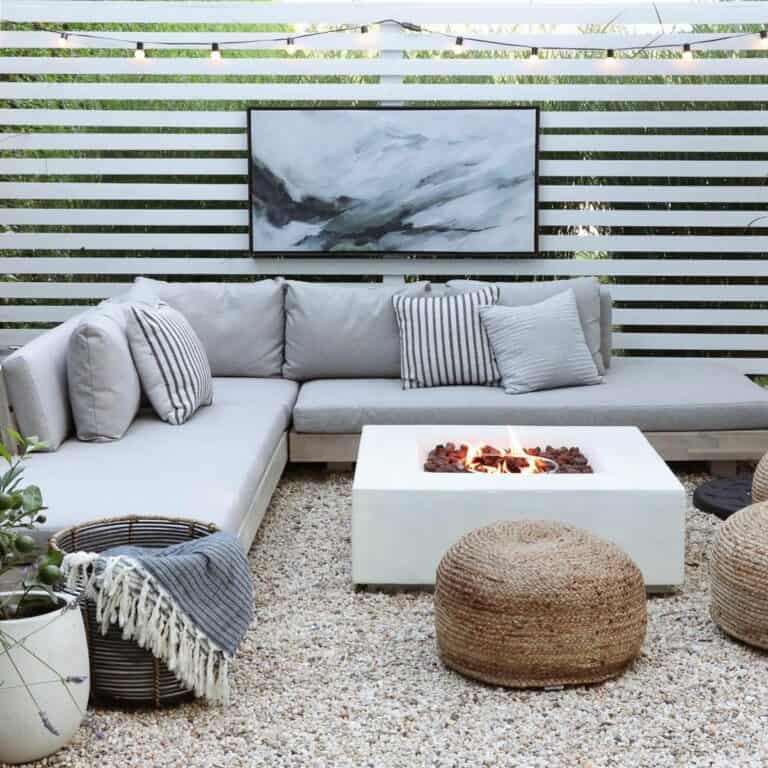 Neutral Gray Fire Pit With Comfortable Seating Area