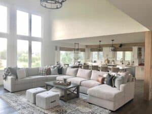 Neutral Grey and White Farmhouse Living Room Ideas
