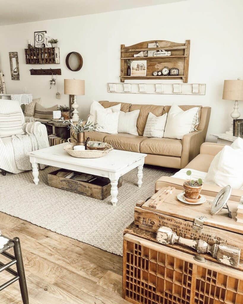 Neutral Living Room With Light Leather Sofas