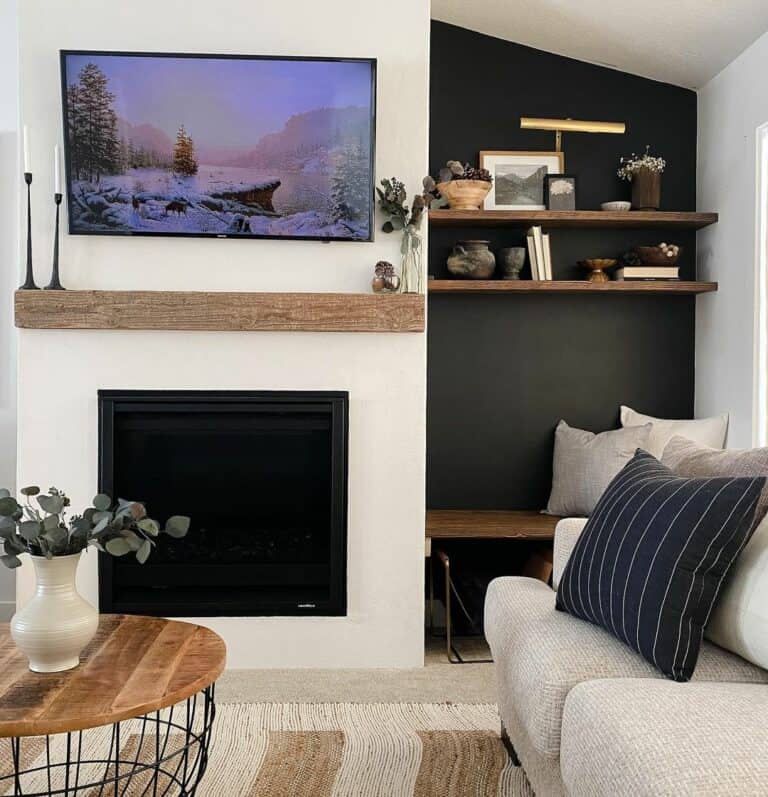 Neutral Living Room With a Black Accent Wall
