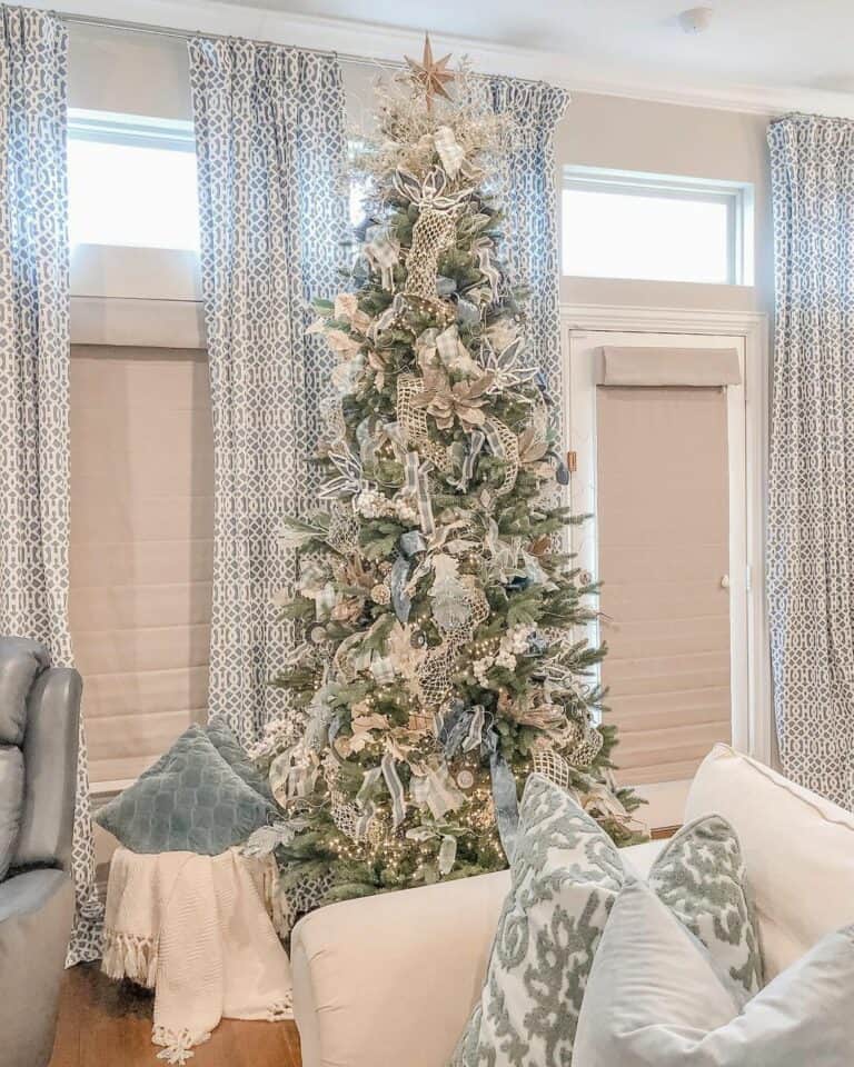 Neutral-toned Living Room With Christmas Tree