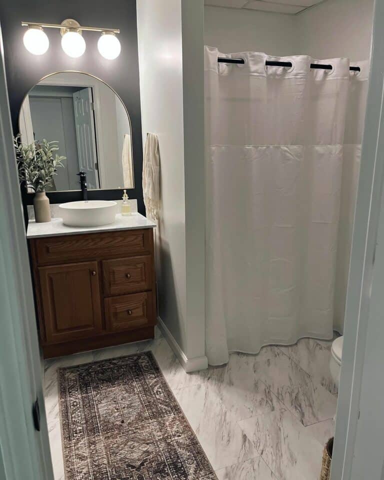 Oak Vanity With White Marble Countertop