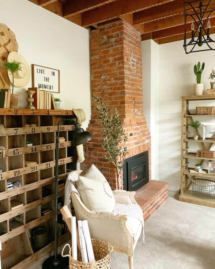 Office With a Gorgeous Red-brick Fireplace