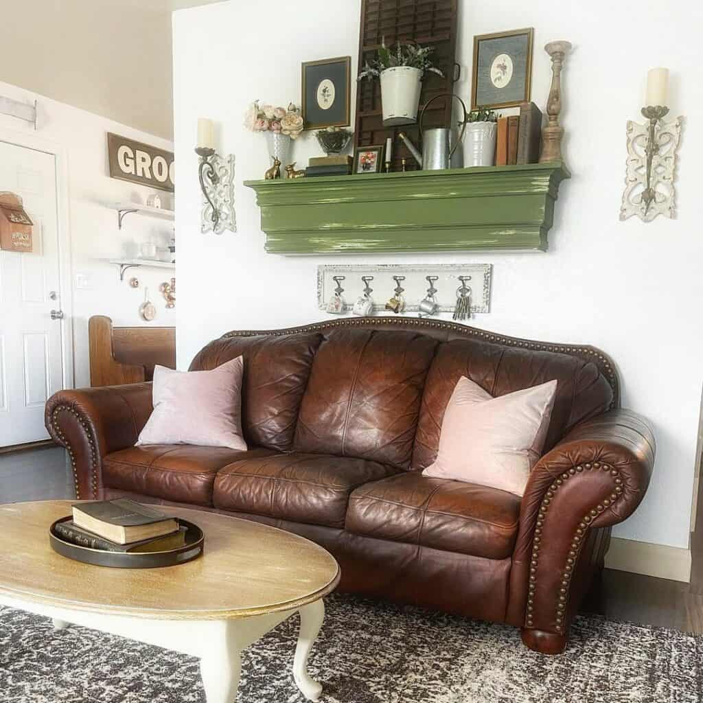 Old World Leather Couch in Living Room
