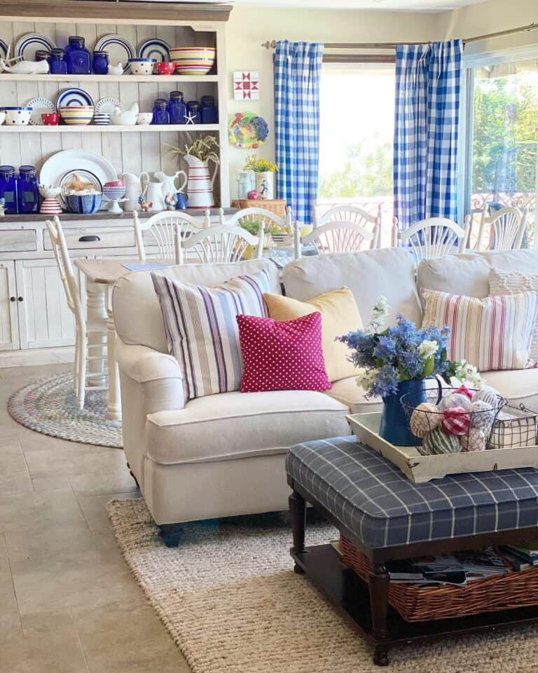 Ottoman Coffee Table With Blue Flower Spring Décor