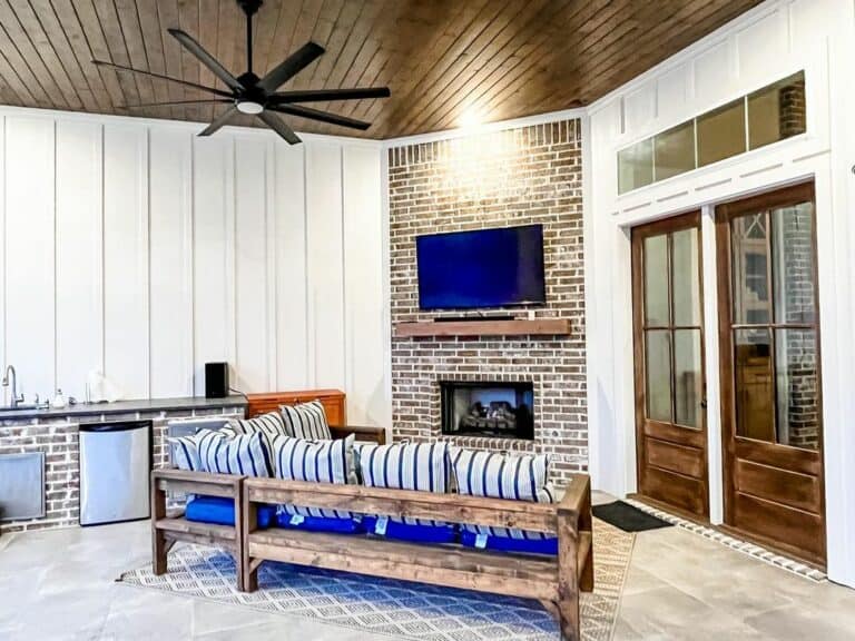 Outdoor Kitchen With Wood Ceiling