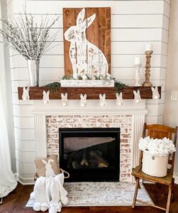 Painted Brick Fireplace Displays Easter Bunny Ideas