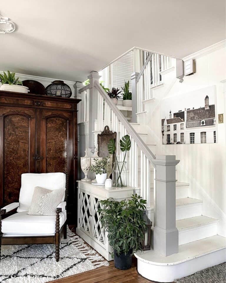 Painted Staircase With Plant Décor