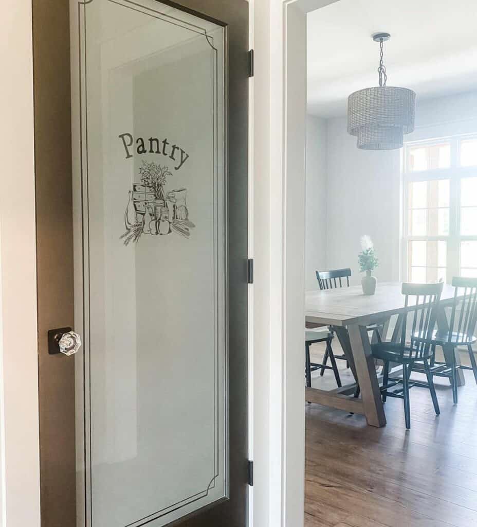 Pantry Etching on Black Door With Frosted Glass