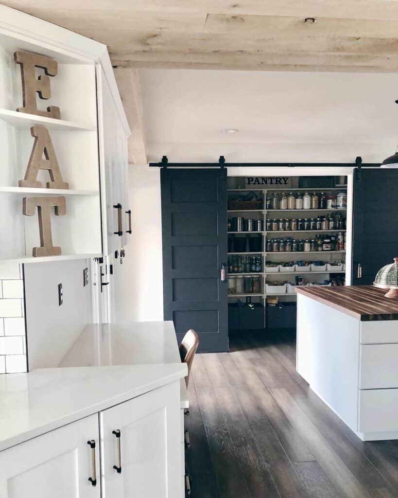 Pantry With Black Double Barn Doors