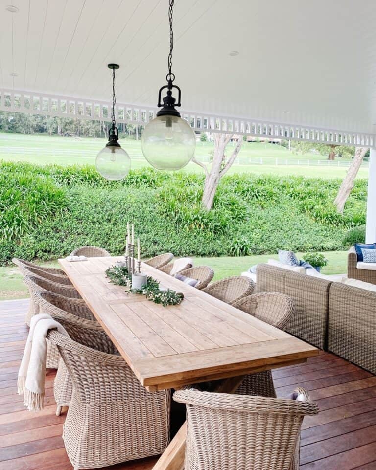 Patio Wicker Furniture and Long Wooden Table