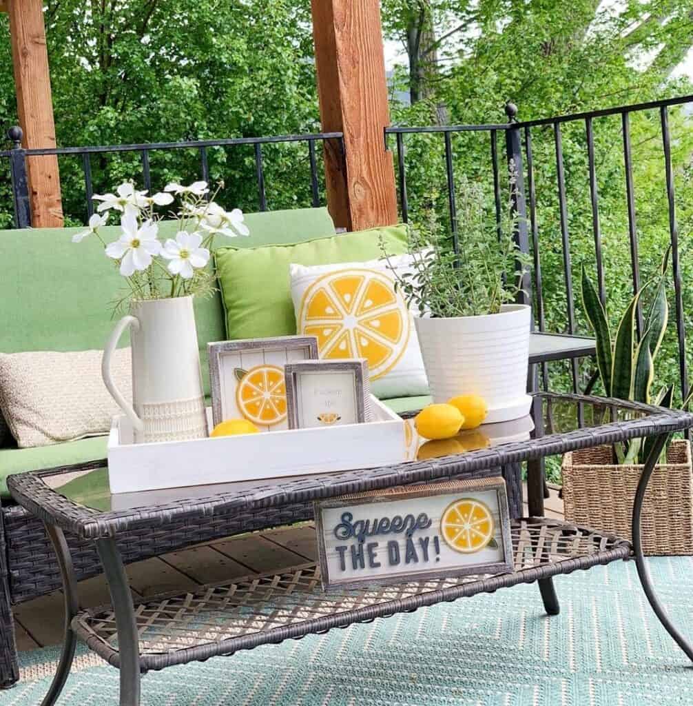 Patio With Lemon Decorations on Glass Table Top