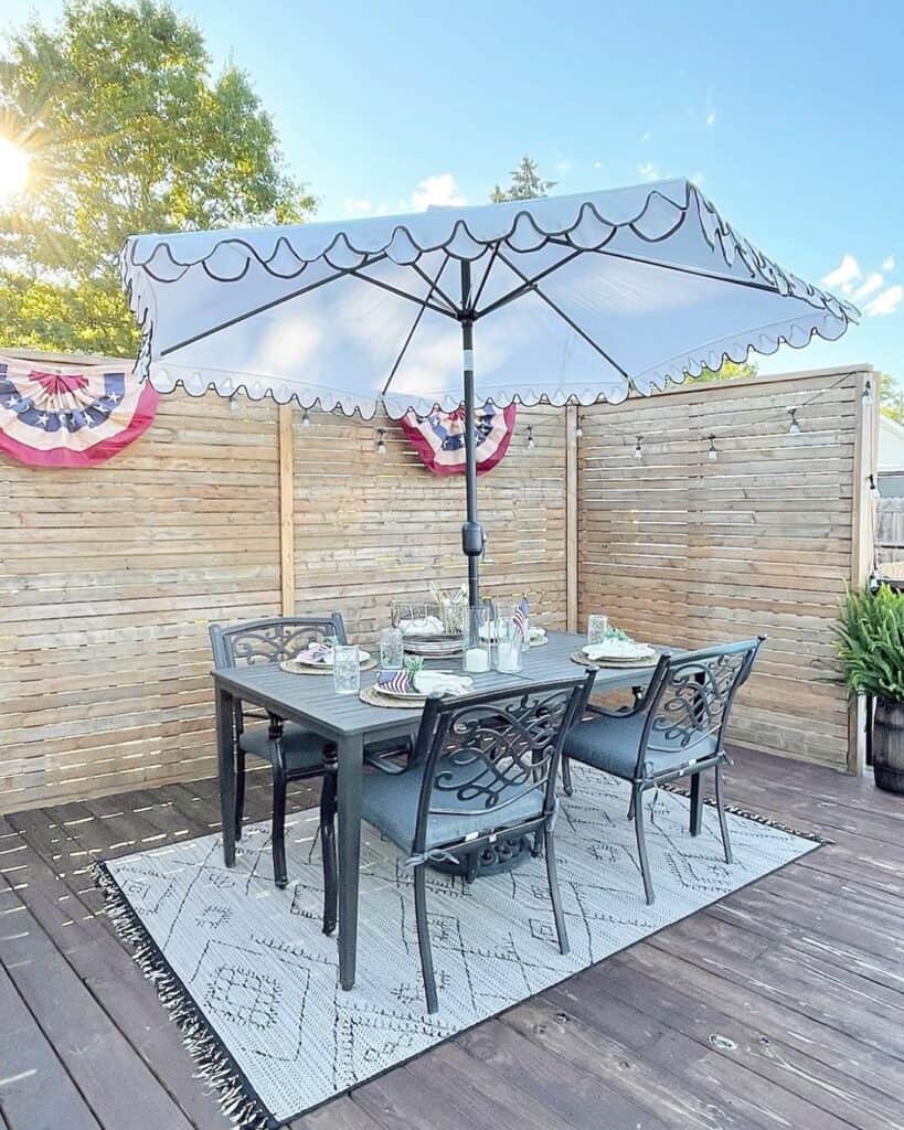 Patriotic Patio Décor With a Large White Umbrella