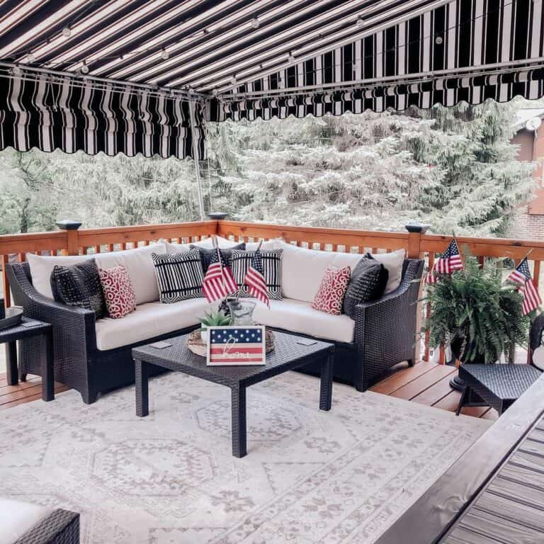 Patriotic Patio With Black and White Awning