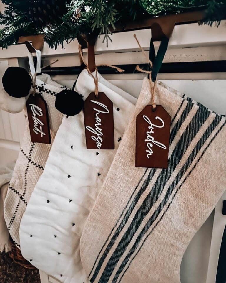 Patterned Burlap Stockings With Neutral Colors for Christmas