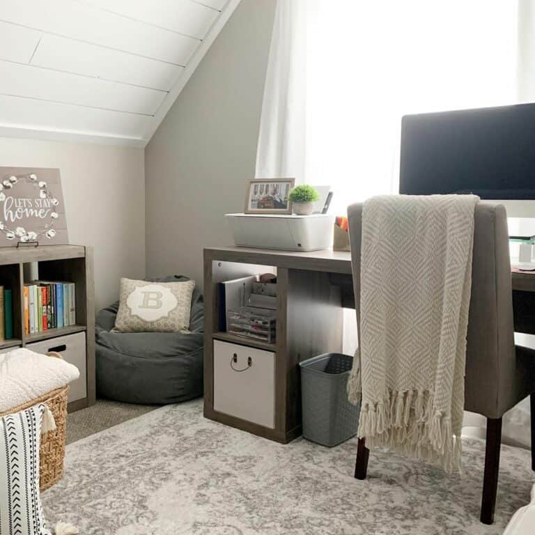 Patterned Rug in Slanted Ceiling Office