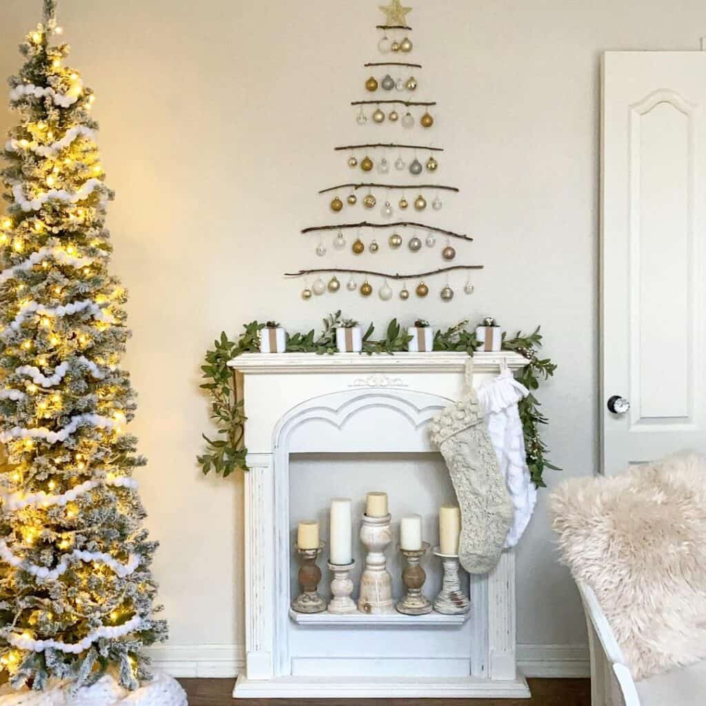 Pencil Tree With White Snowball Garland