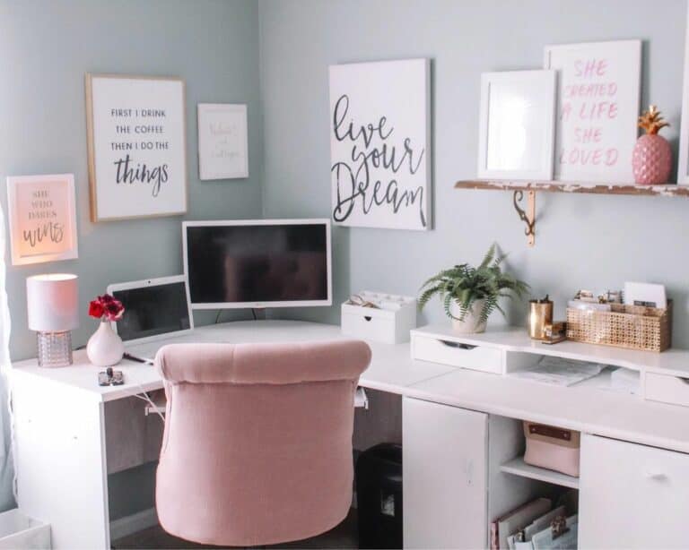 Pink Accent Pieces in Home Office