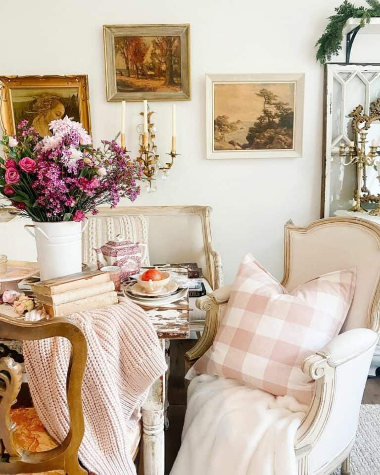 Pink Accents in Vintage Dining Room