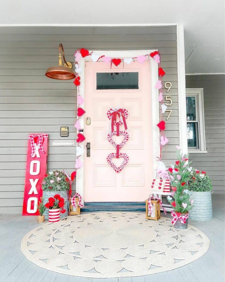 Pink Door With Valentine's Day Front Door Décor