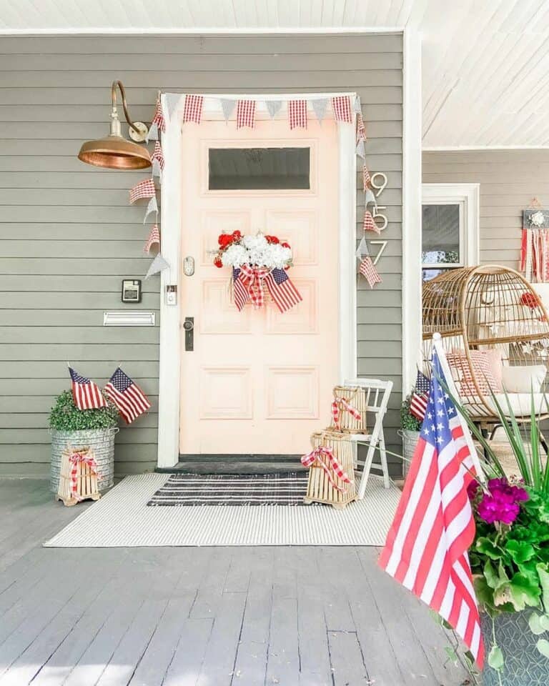 Pink Entry Door With Patriotic Accents