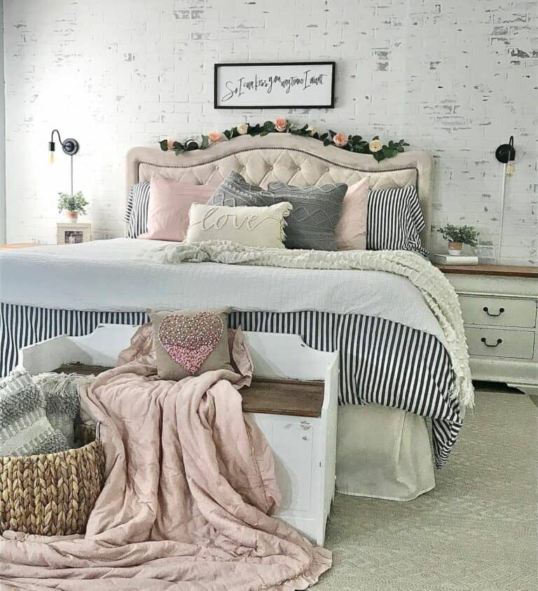 Pink Spring Garland in Feminine Bedroom