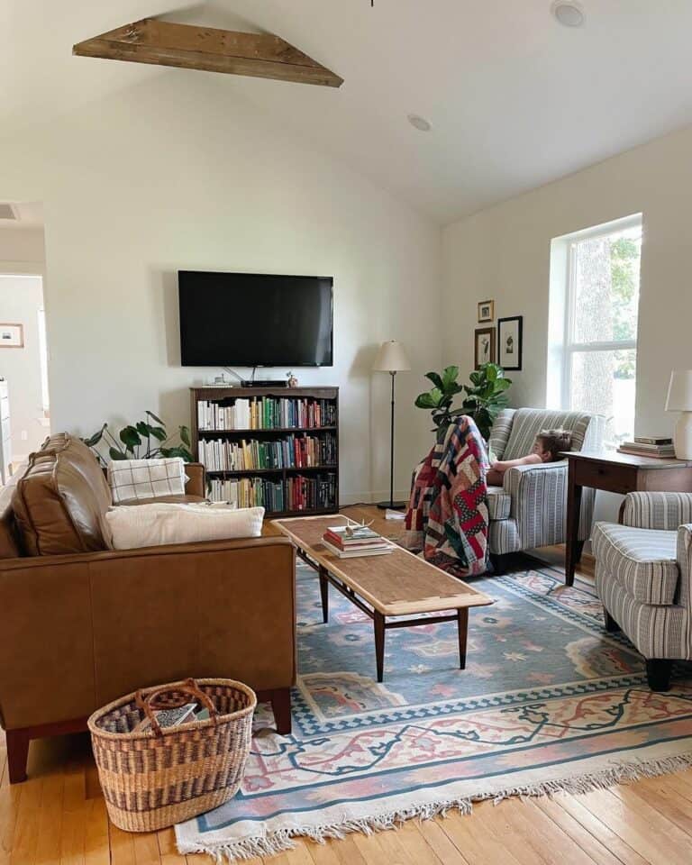 Playful Living Room With Rustic Leather Couch Soul & Lane