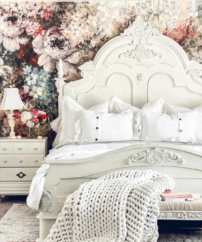 Posh Bedroom With Elegant Flowery Wallpaper