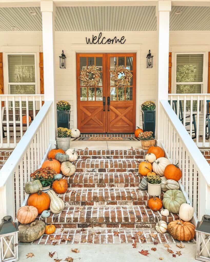 Pumpkins Line Brick Steps for Fall