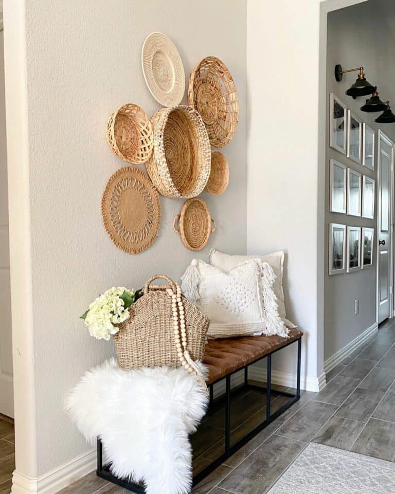 Rattan Basket Wall Décor on Stucco Wall