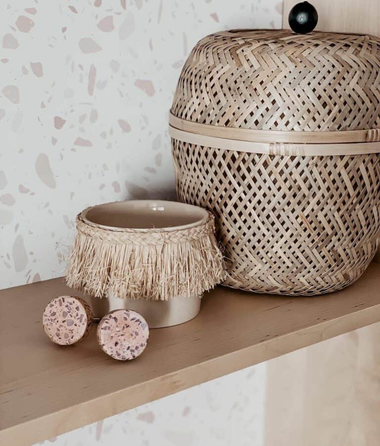 Rattan Décor on Terrazzo-backed Shelf