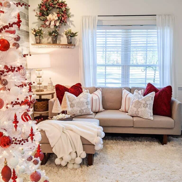 Red and White Christmas Décor for Living Room