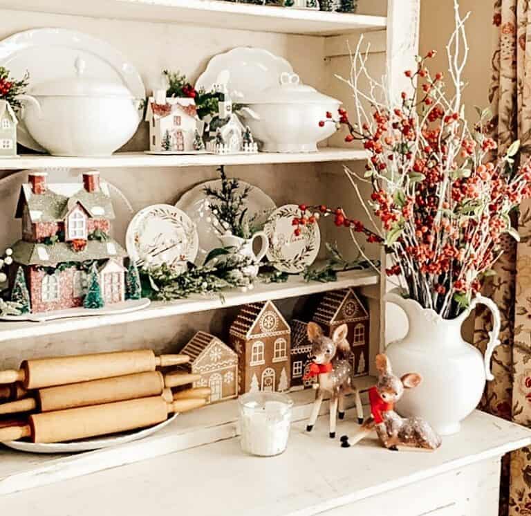 Reindeer Christmas Decorations on White Hutch