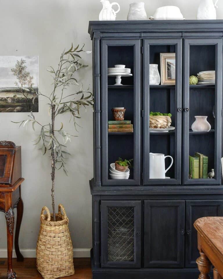 Repurposed Navy-blue China Cabinet in Bedroom