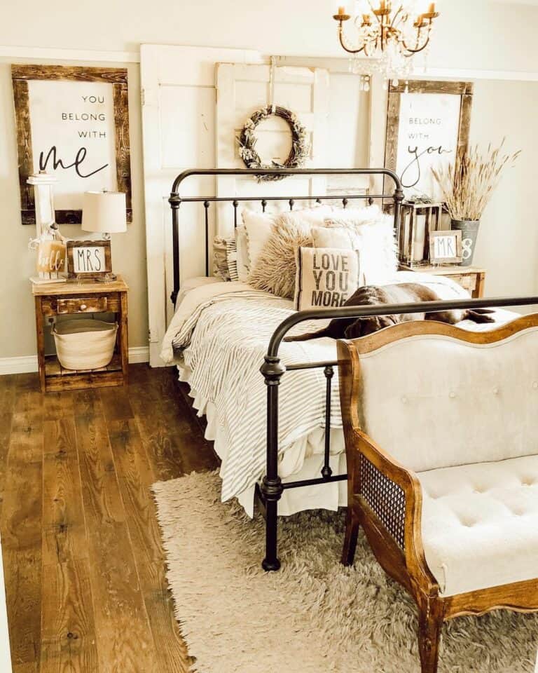 Romantic Farmhouse Bedroom With Rustic Accents