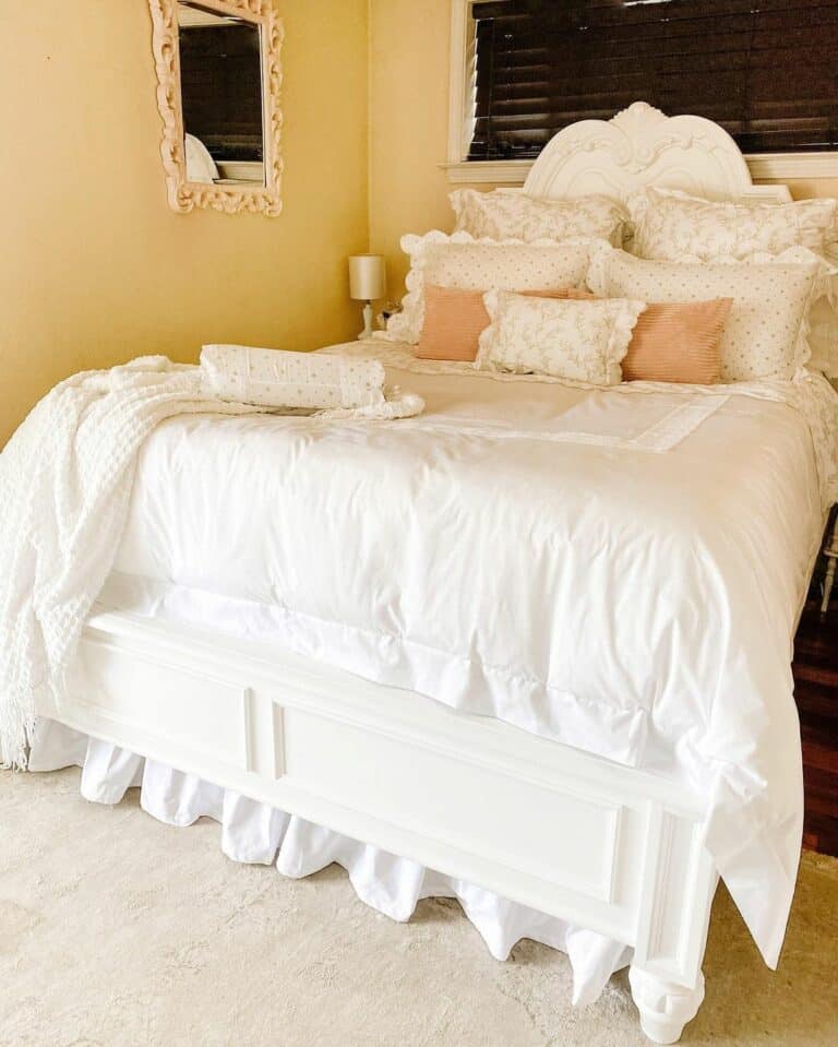 Romantic White Bedframe in Master Bedroom