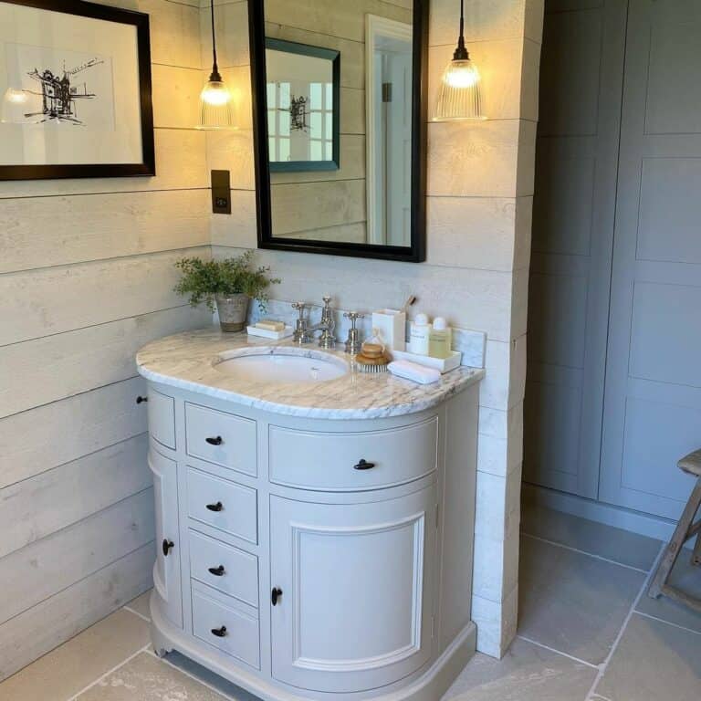 Round Ivory Rustic Vanity Bathroom Décor