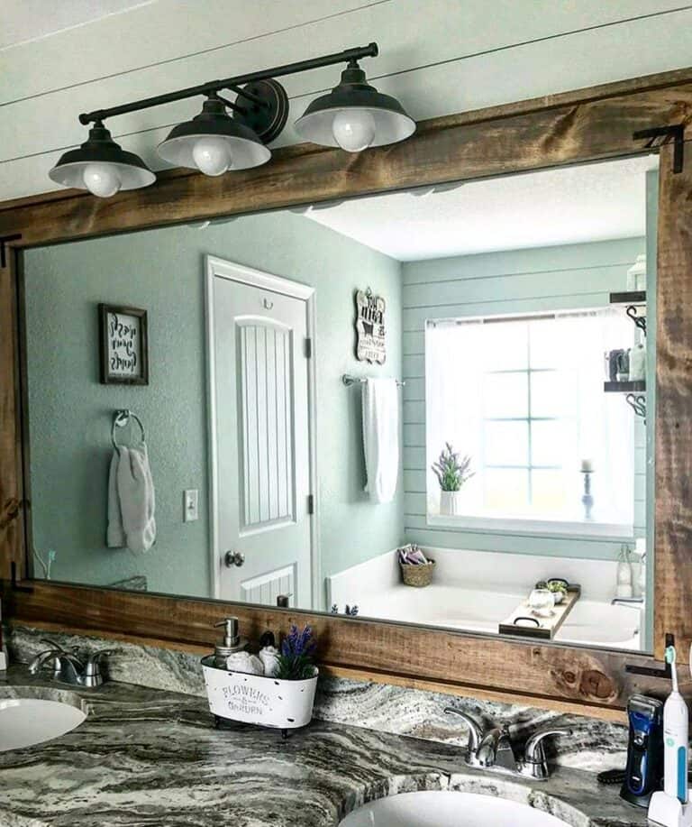 Rustic Bathroom Complete With Marbled Countertop