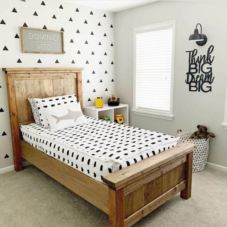 Rustic Bedroom With Black and White Accent Wallpaper