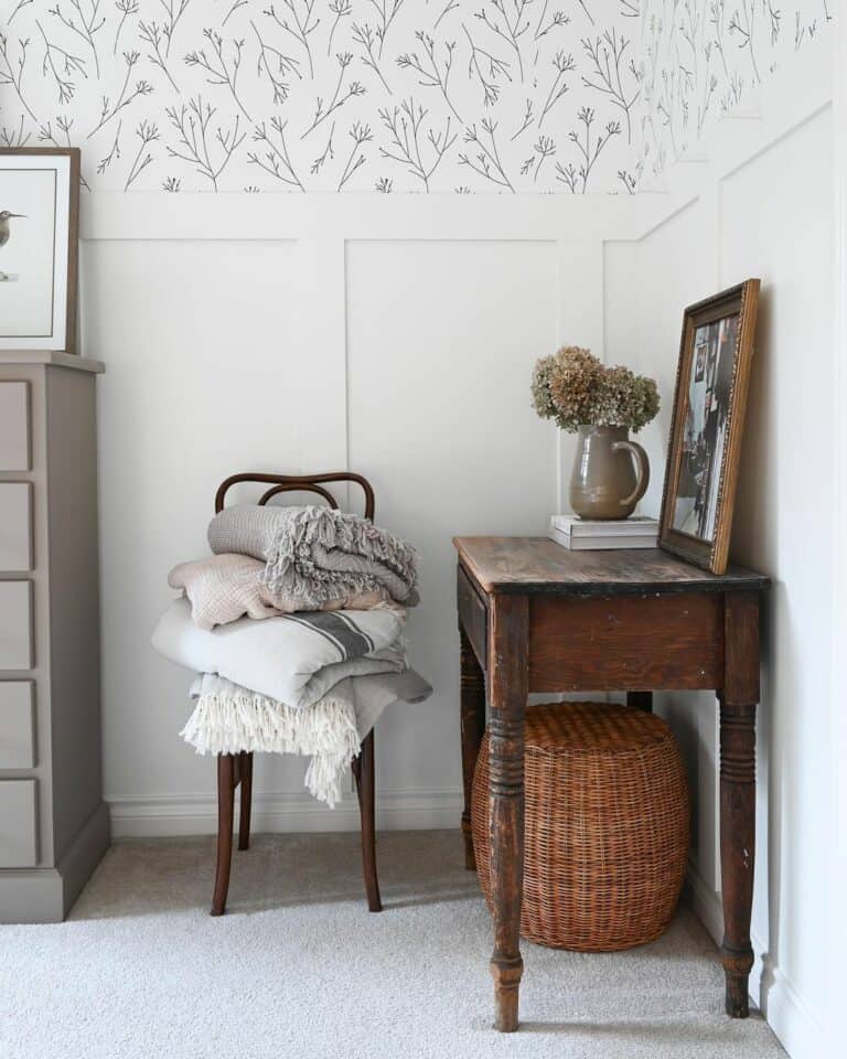 Rustic Bedroom With Black and White Wallpaper